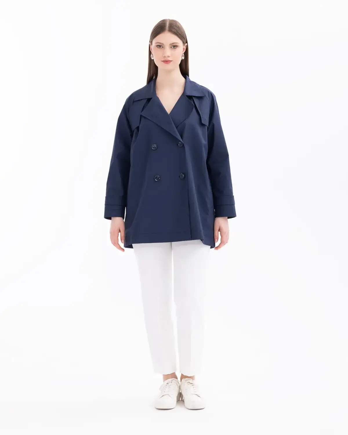 büyük beden kruvaze yaka trençkot