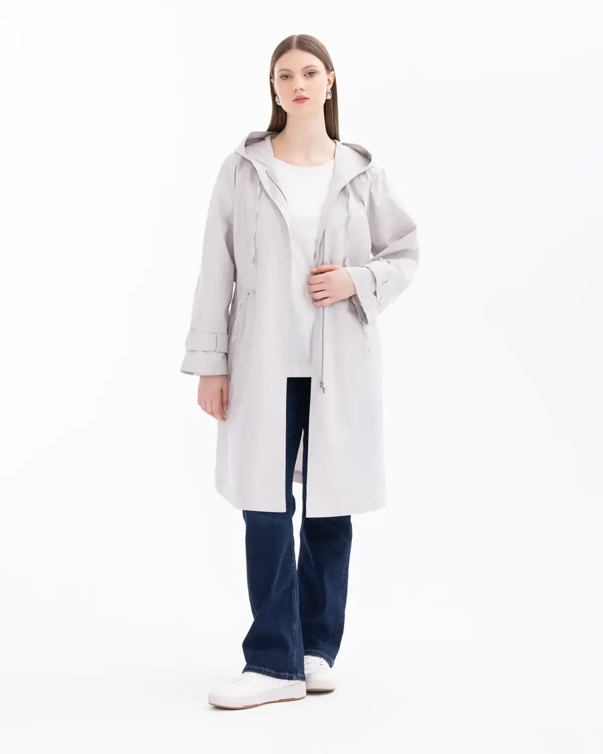 büyük beden kapüşonlu spor trençkot