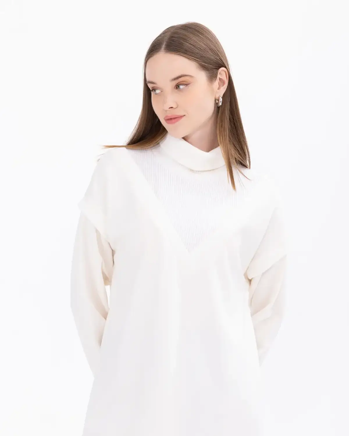 tam balıkçı yakalı ribanalı örme tunik