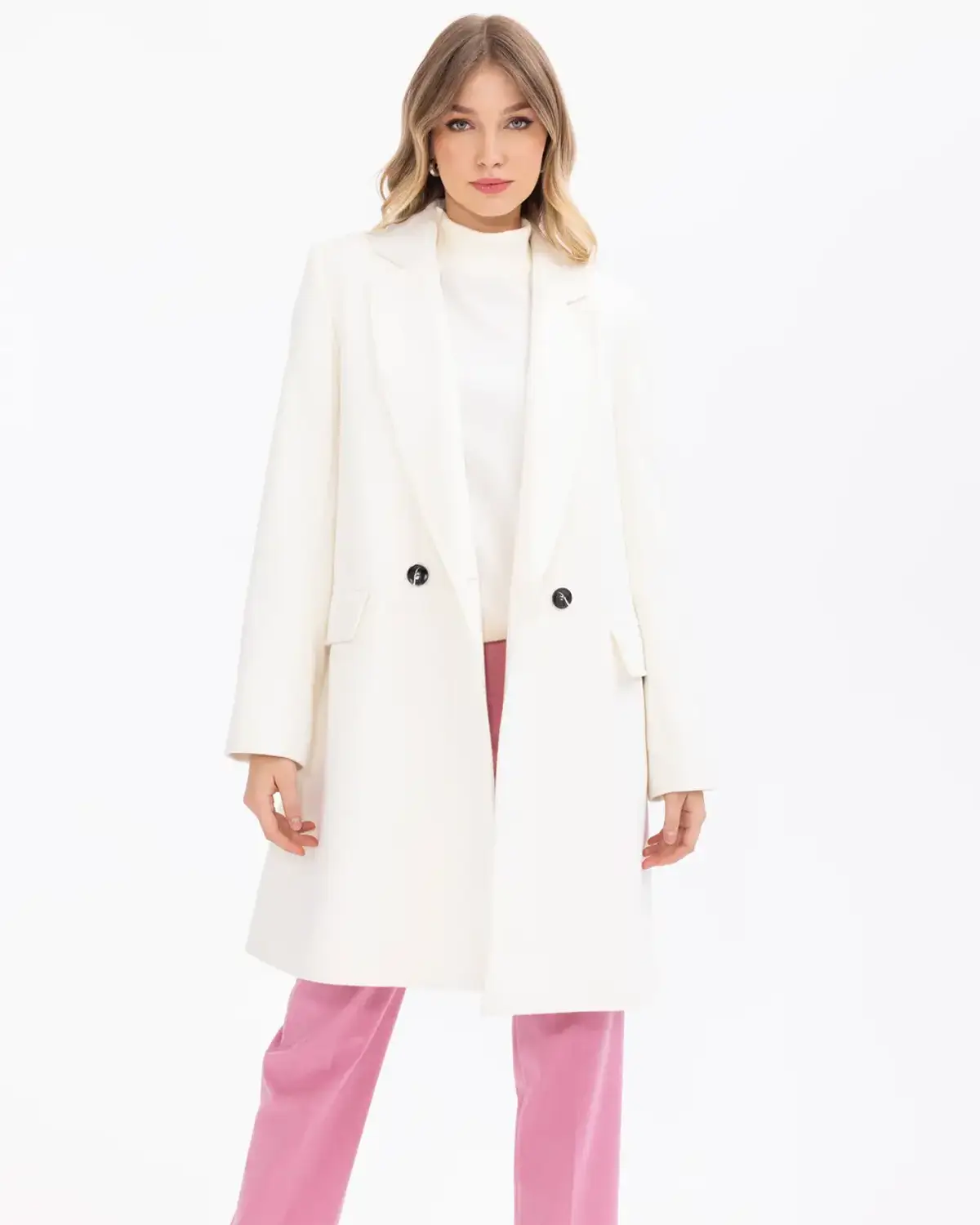 Contrast Buttoned Double-Breasted Coat with Lapel, Perfect for Cold Weather, Elegant Design for Work and Daily Wear, Available in Multiple Sizes and Colors