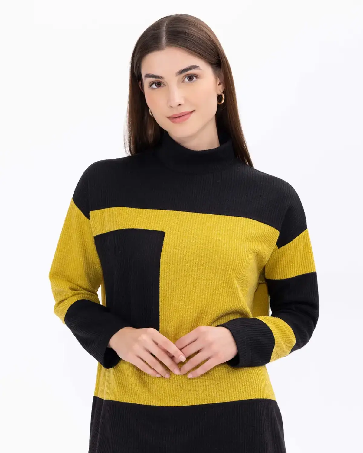 dik yaka likralı tunik