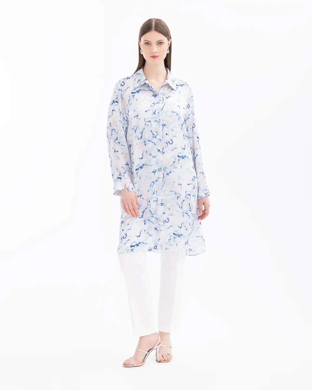 büyük beden desenli düğme detaylı tunik