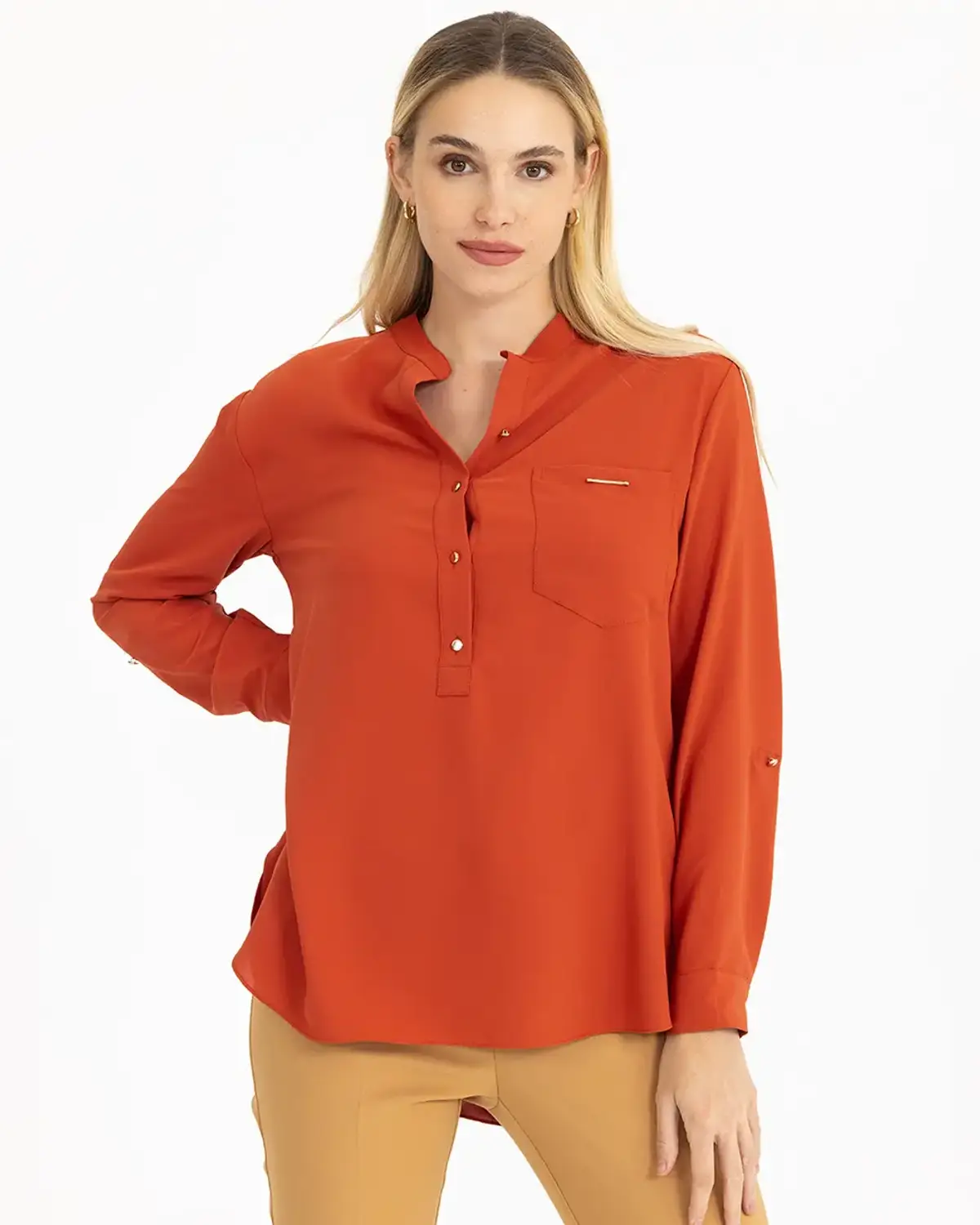 yarım patlı cep detaylı bluz