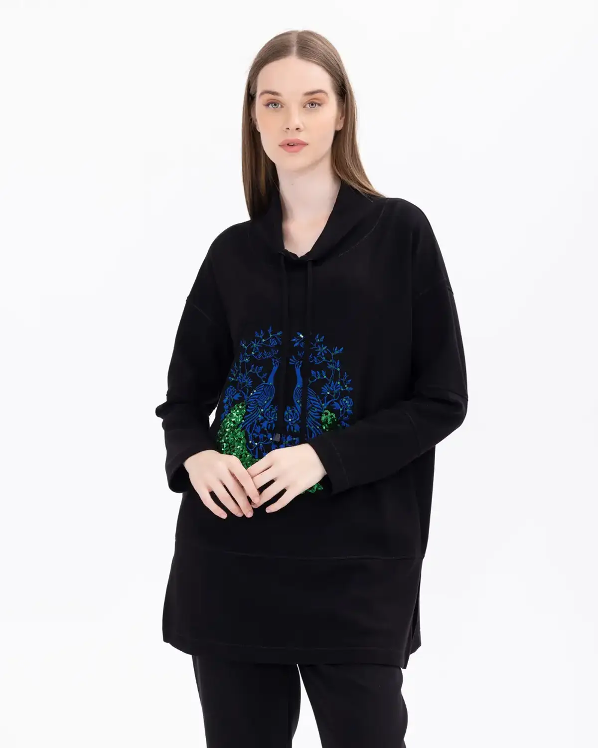 payet ve nakış i̇şlemeli dik yakalı sweatshirt