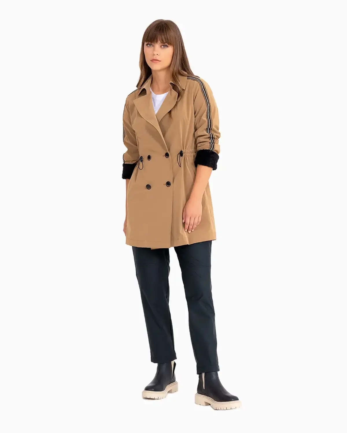 kruvaze yaka beli bağcıklı trençkot