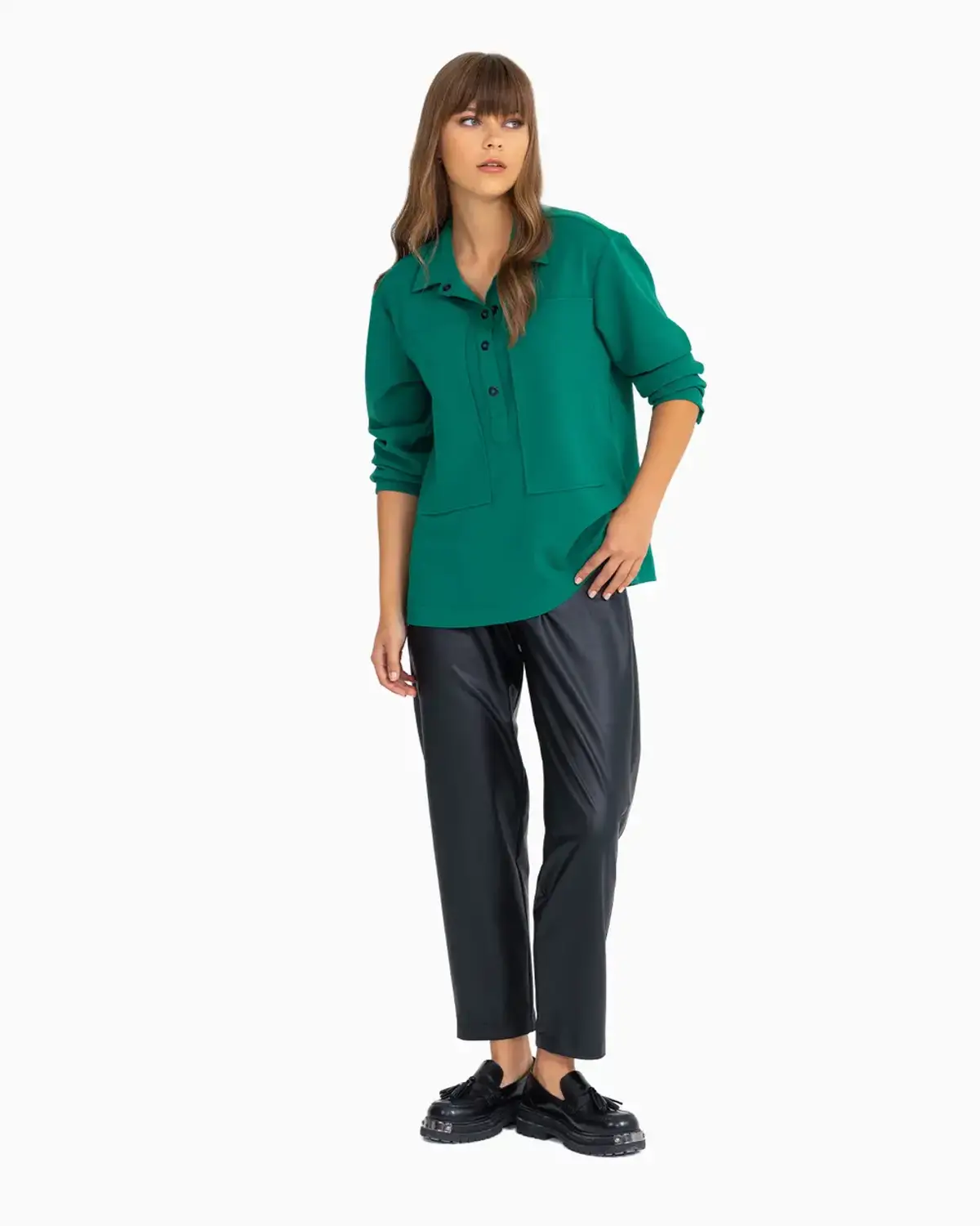 çıt çıt düğmeli yakalı bluz