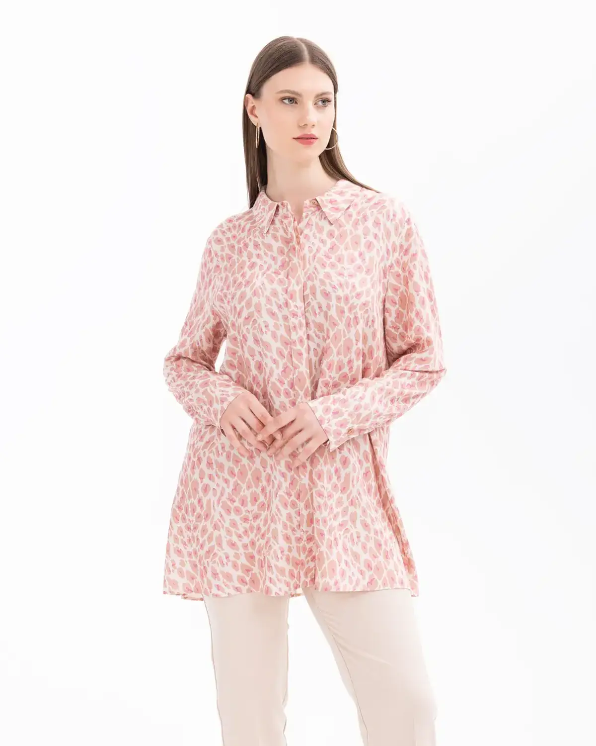 leopar desenli düğmeli gömlek