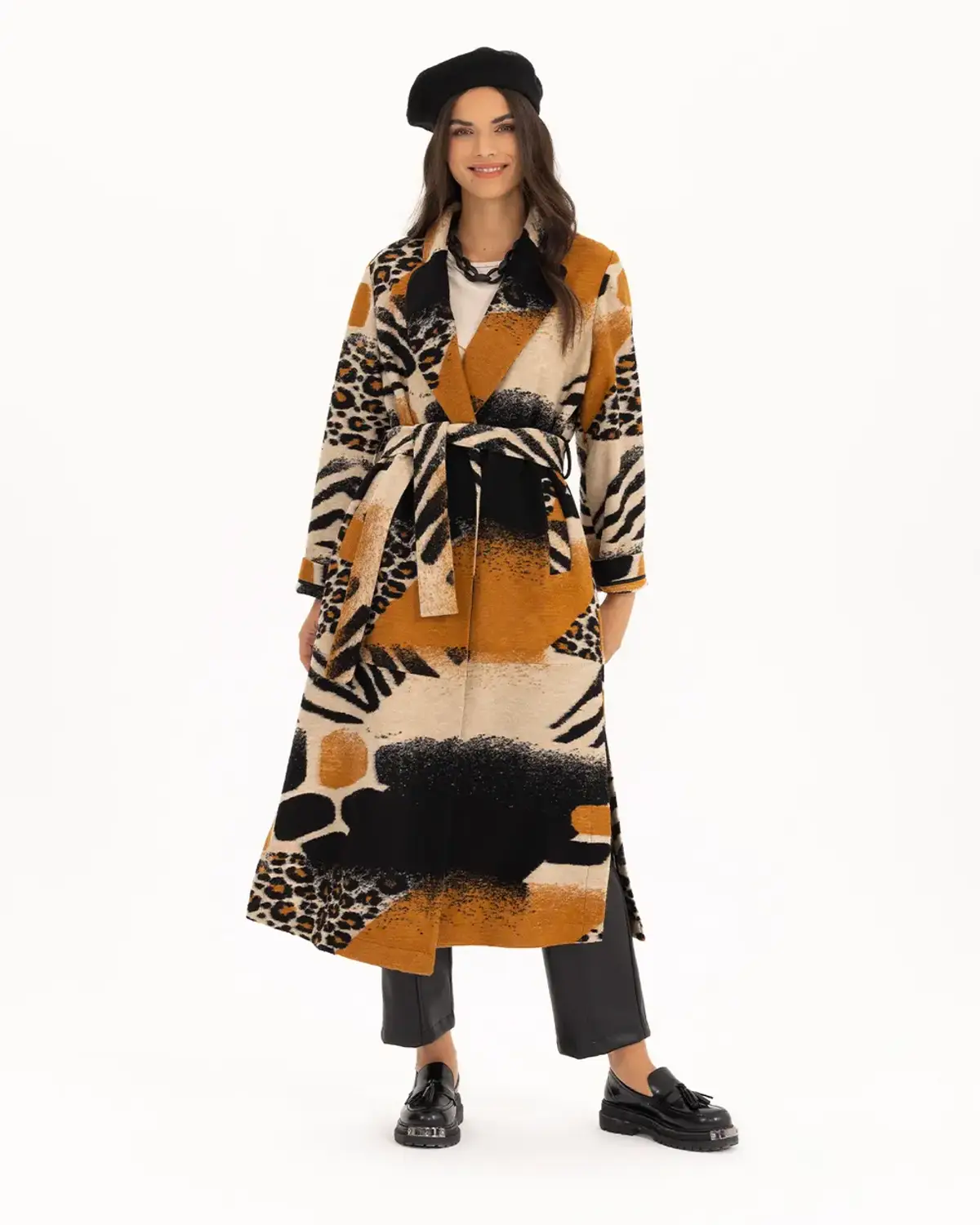 Теплый жакет с леопардовым и зебровым узором, цветовой переход, акрил, без подкладки, длина до колен, стирка не рекомендуется