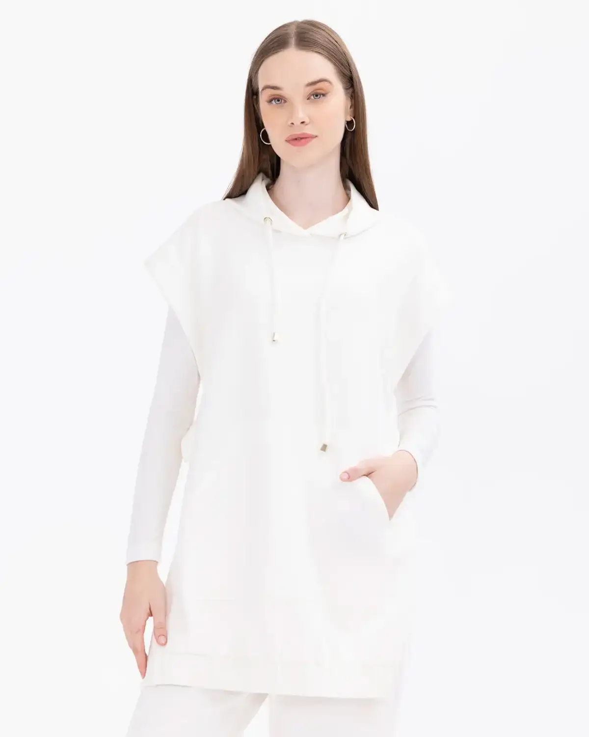 bağlama detaylı kolsuz sweatshirt