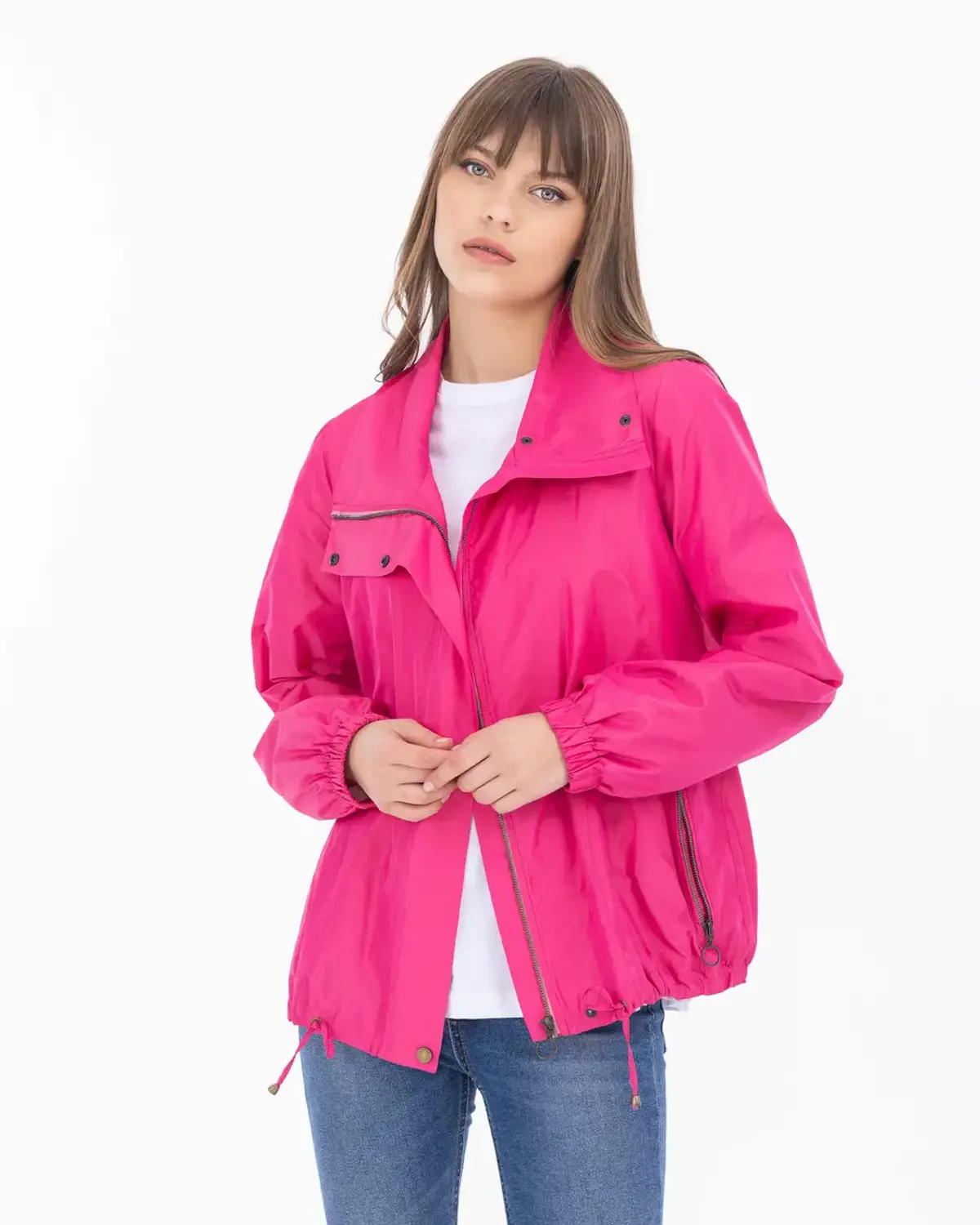 dik yaka fermuarlı spor trençkot