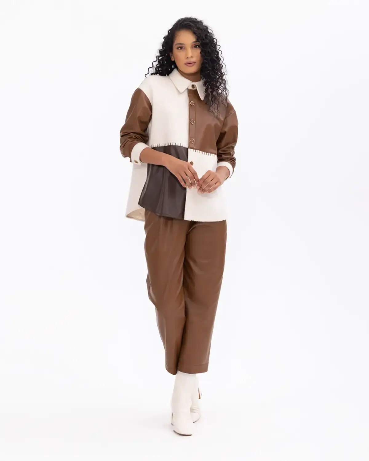 Chic and Bold Pleated Carrot Cut Faux Leather Pants in Tan for Modern Style
