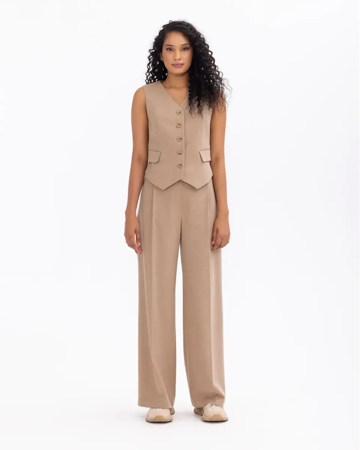 Wide-Leg Palazzo Pants with Pocket Details in Taupe for Comfortable and Stylish Wear