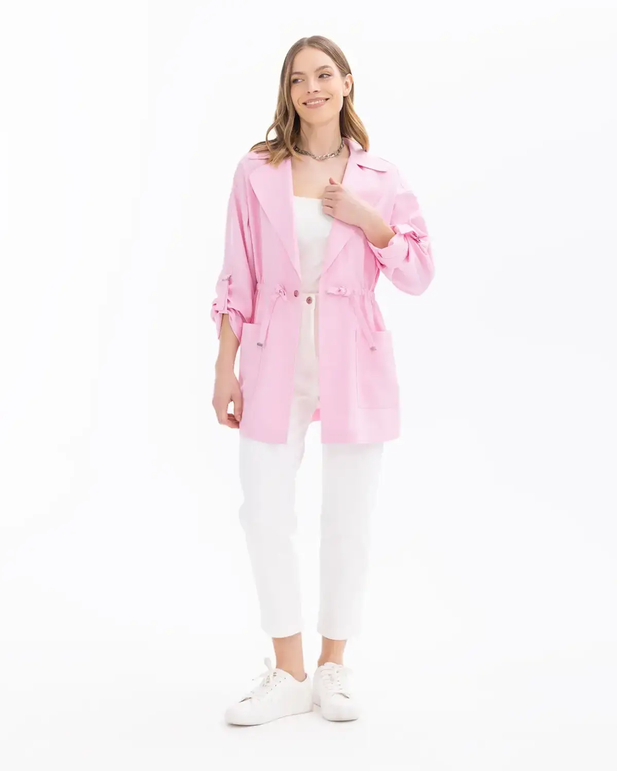 High-Waisted Pocket Trousers for Everyday Wear, Modern Design, Comfortable Fit, Available in White, Sizes 36-42