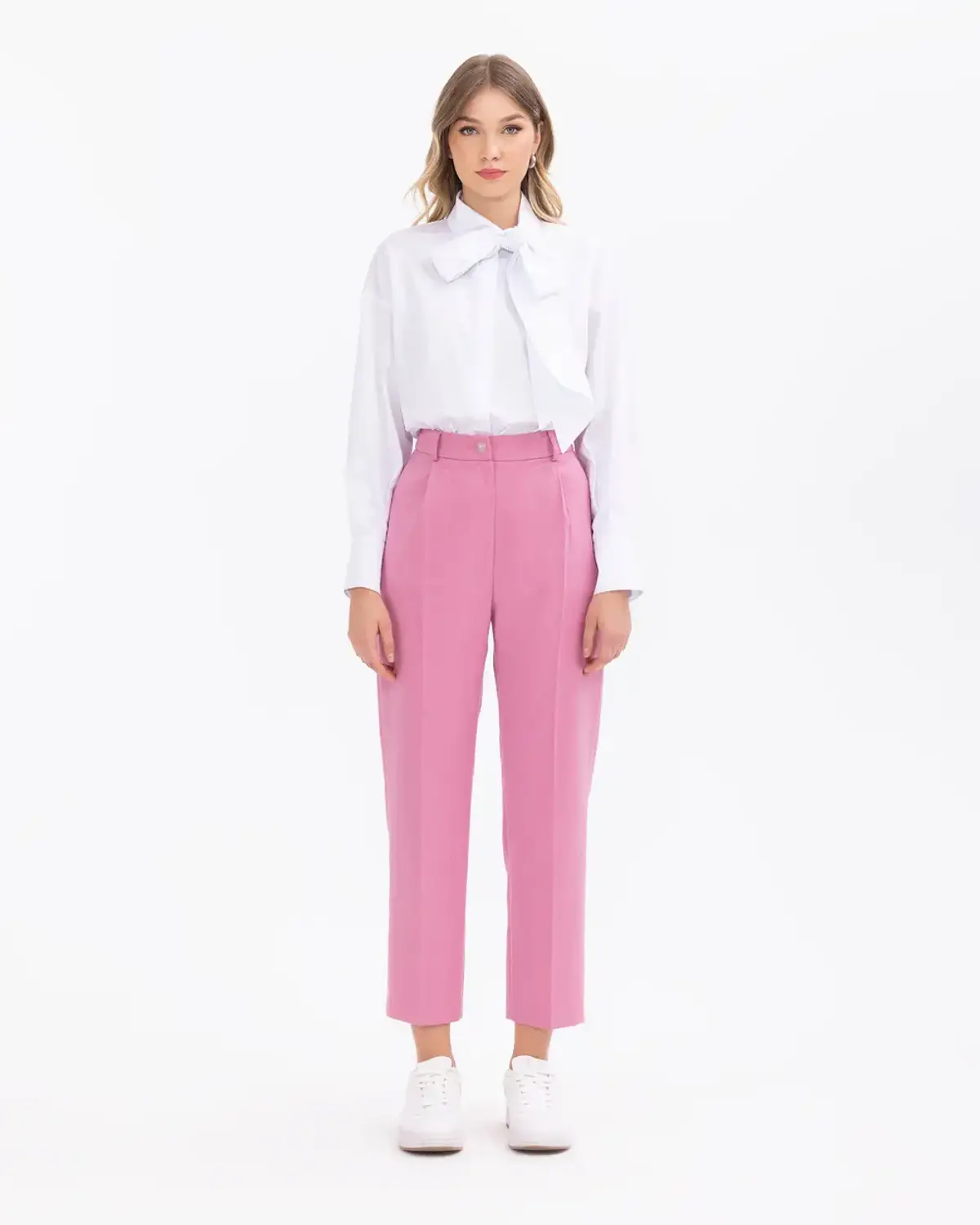 Ankle-Length Carrot Cut Trousers in Pink - Elegant and Versatile for Daily or Special Occasions