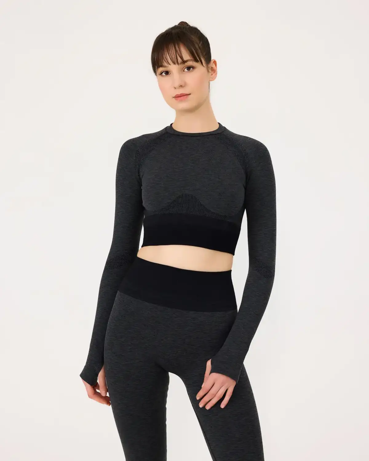 seamless başparmak delikli crop top