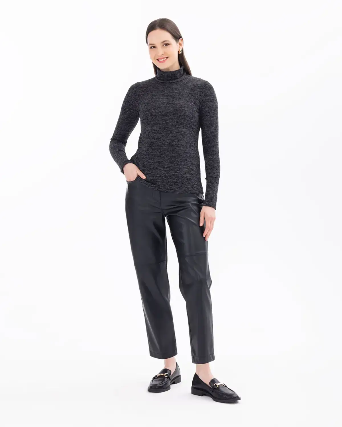 yarım balıkçı yakalı uzun kollu basic bluz