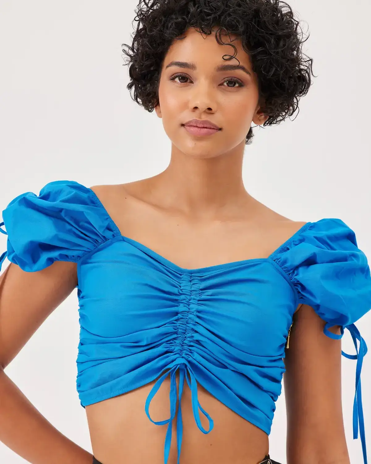 balon kollu crop poplin bluz