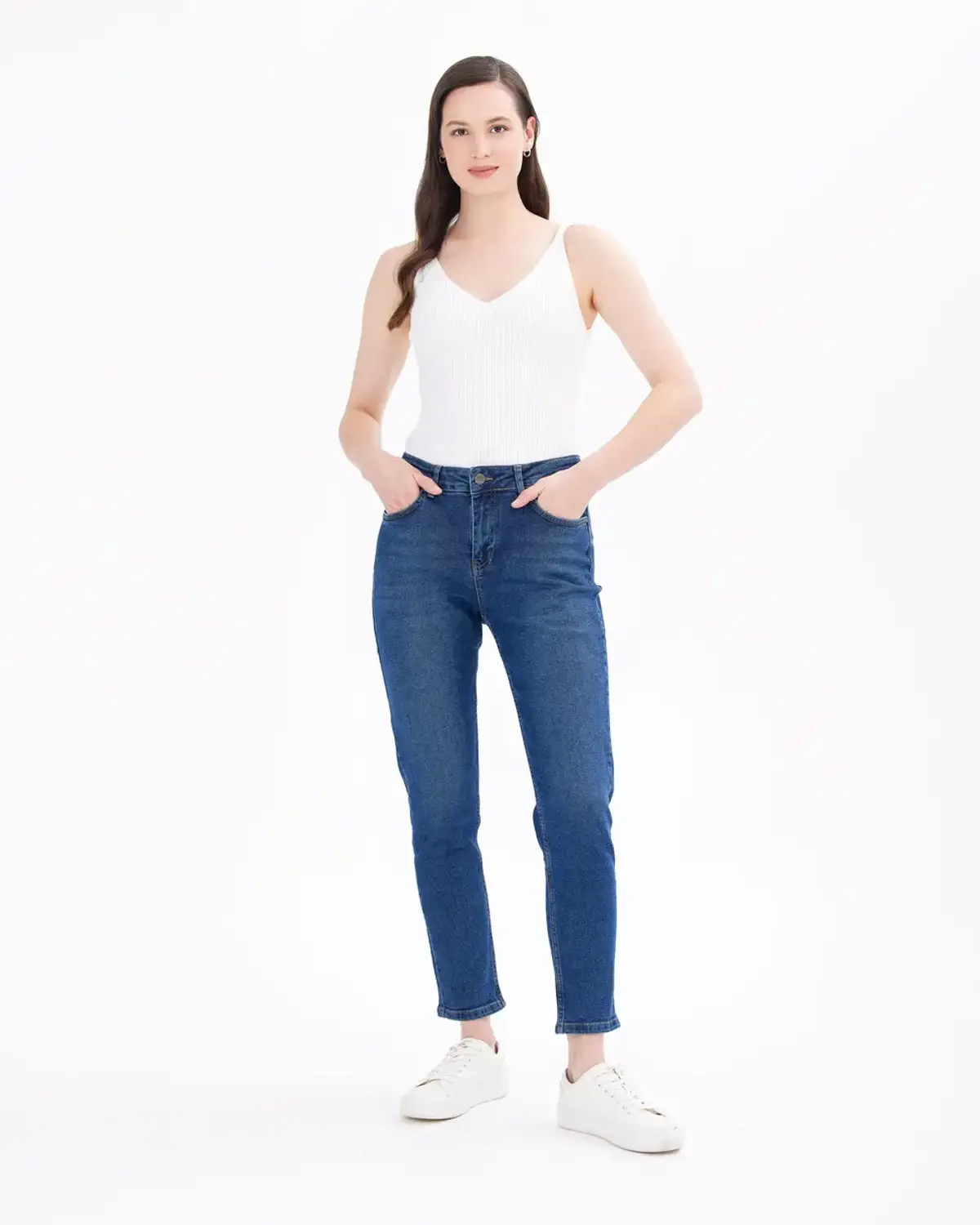 Ankle-Length Regular Waist Denim Jeans for Stylish Casual Wear in Blue