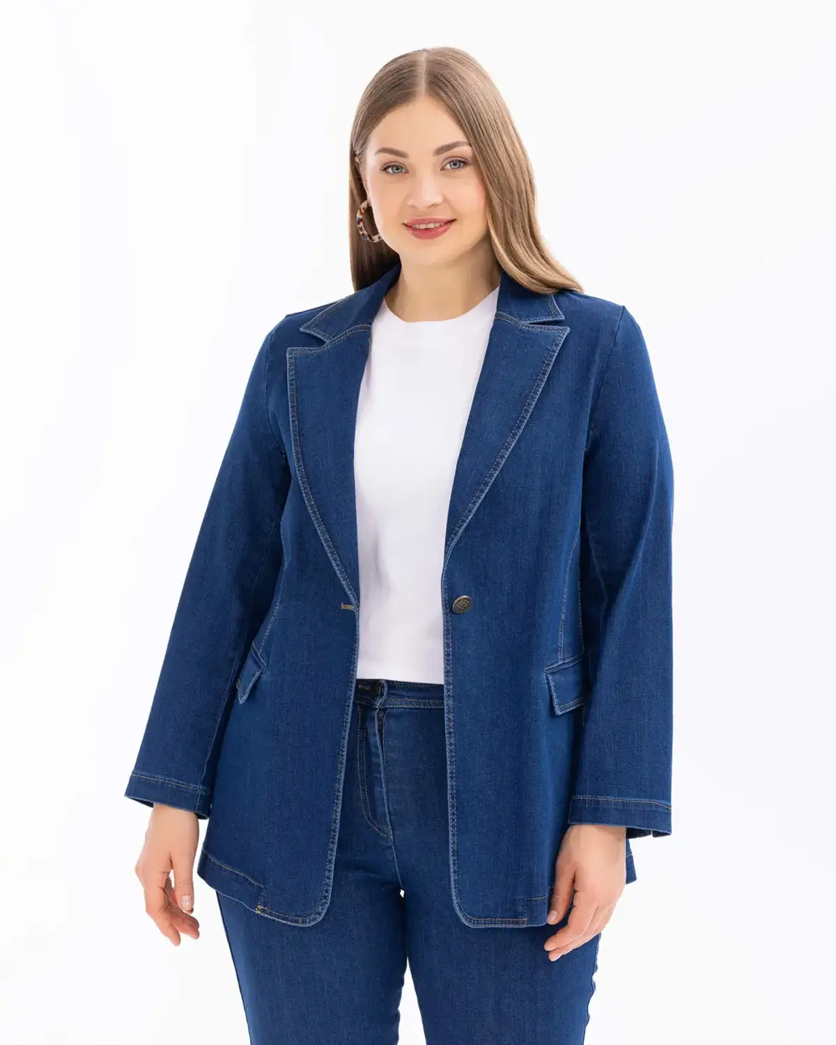 Денім жакет великого розміру з коміром, комфортний та стильний, витривалий матеріал, ідеальний для повсякденного носіння