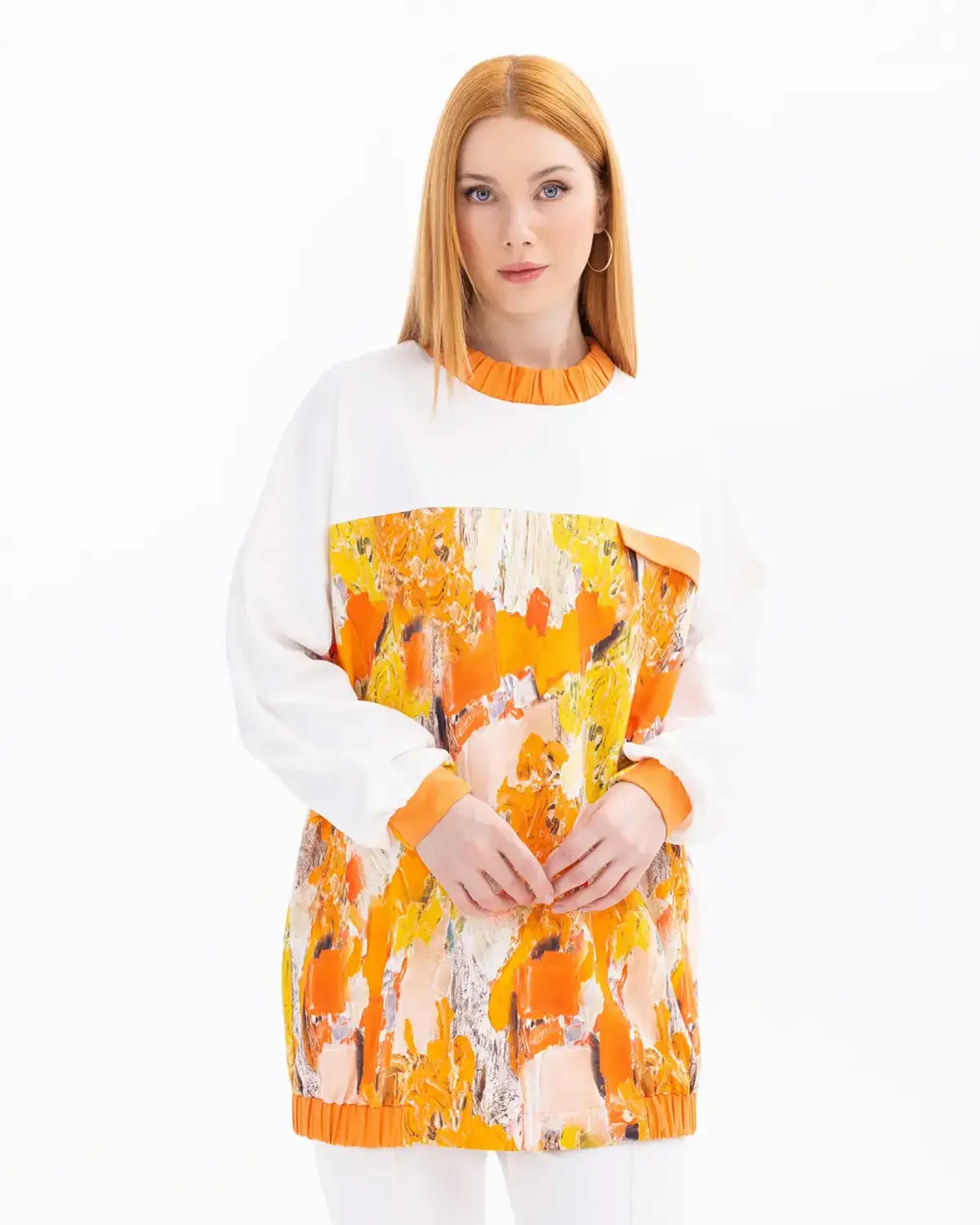 desenli fermuar detaylı sweatshirt