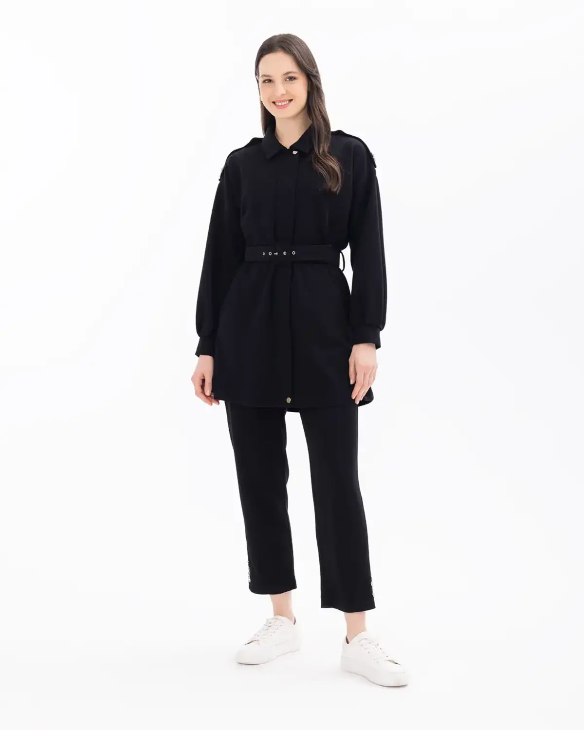 Embellished Ankle-Length Elastic Waist Pants with Pockets in Black and Blush Pink for Comfort and Style