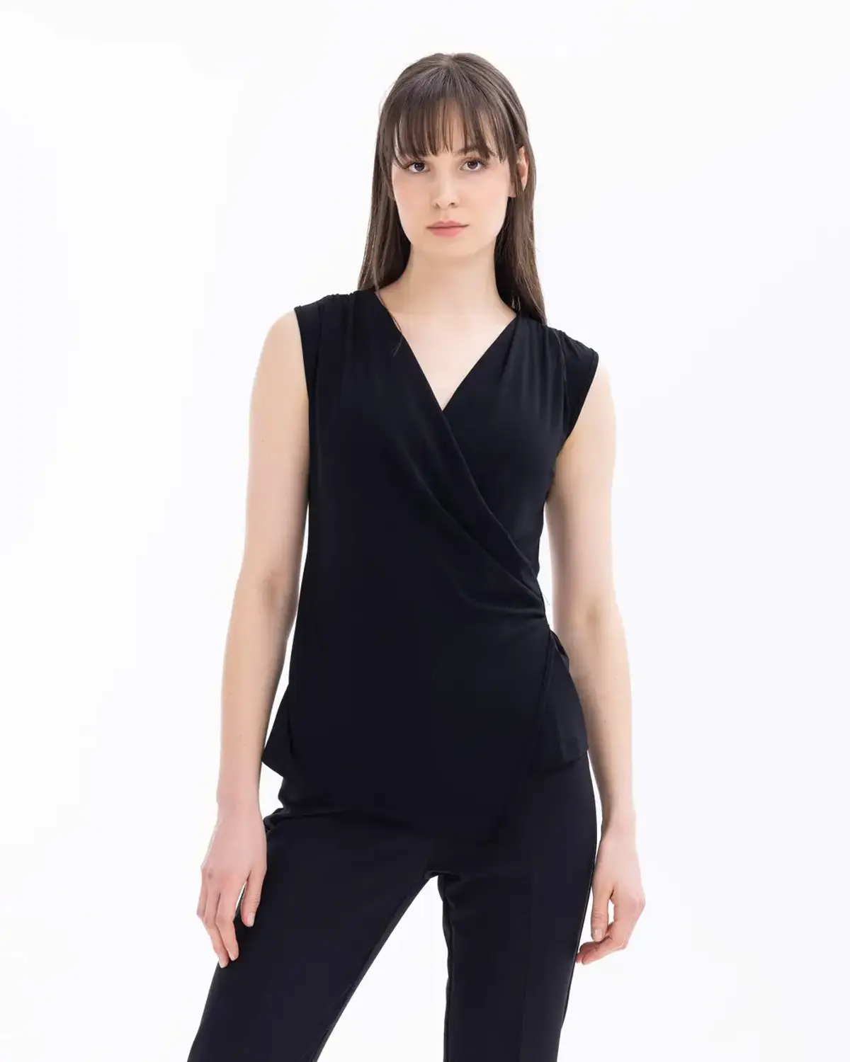 kruvaze yaka kolsuz bluz