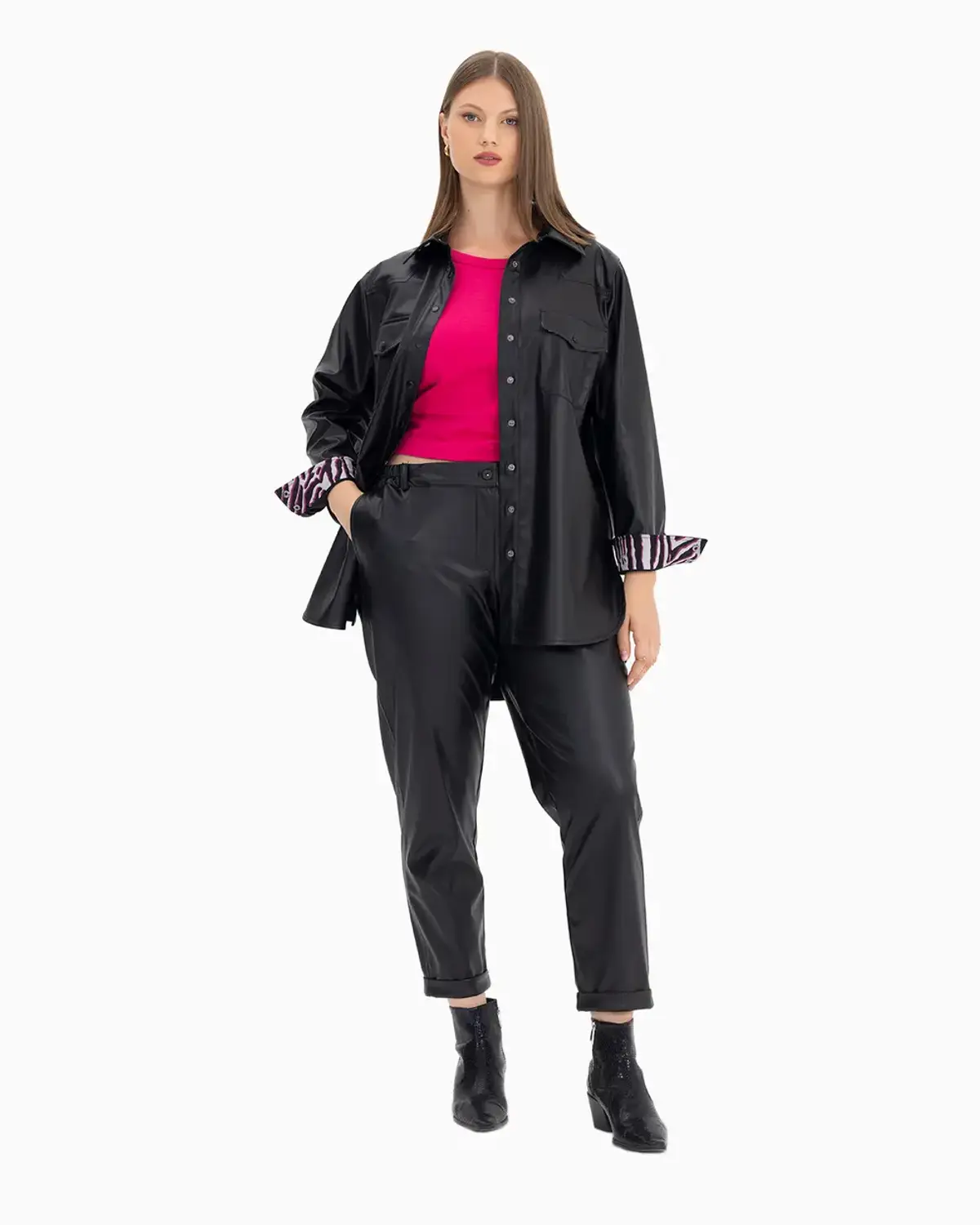 büyük beden suni deri gömlek