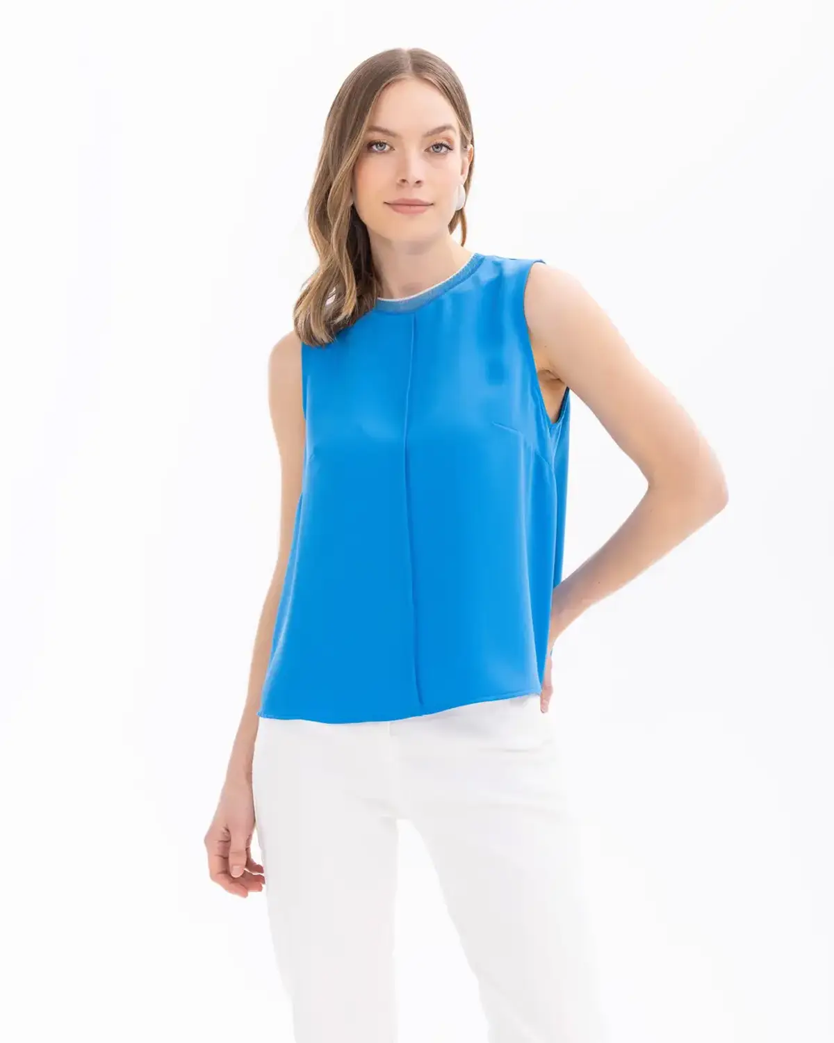 sıfır yaka kolsuz bluz