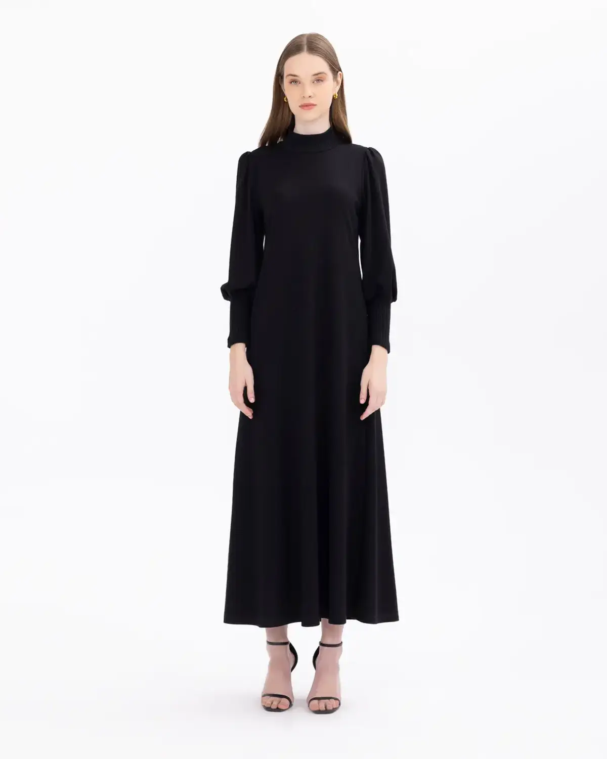 dik yakalı rahat kesim örme elbise