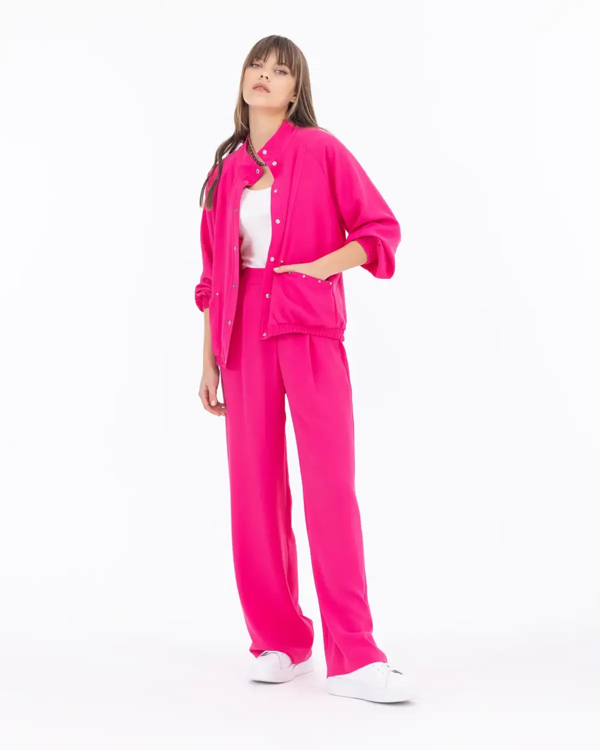 Pleated Full-Length Trousers in Fuchsia - Stylish Modern Cut with Pleated Details, Perfect for Pairing with Blazers