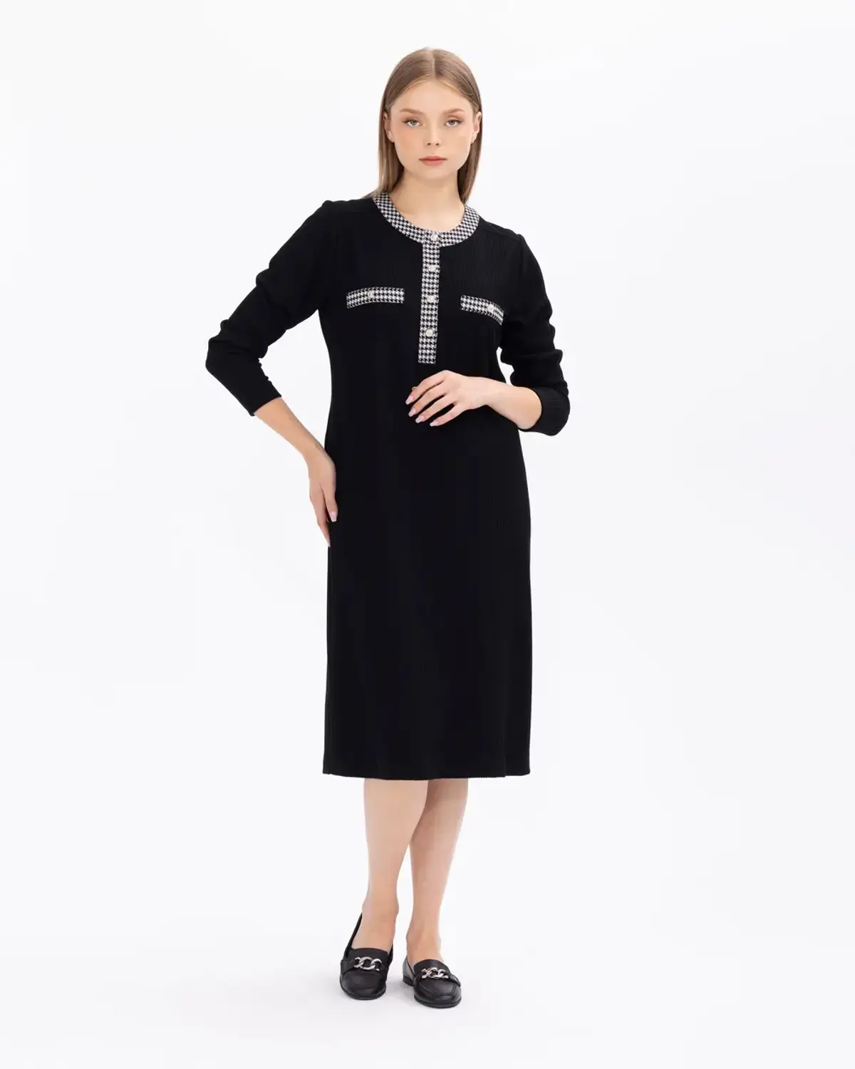 büyük beden kazayağı desen detaylı fitilli elbise