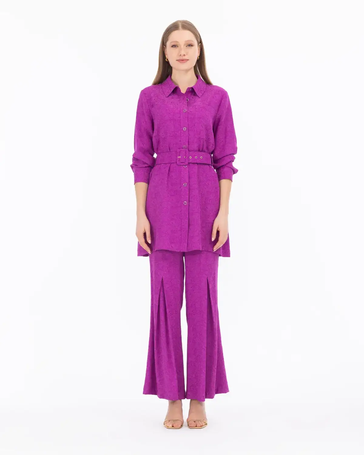 Панталоны из жаккардовой ткани с деталями на штанинах, полный крой, широкий фасон, цвет: фуксия, идеальны для ежедневной носки и особых случаев