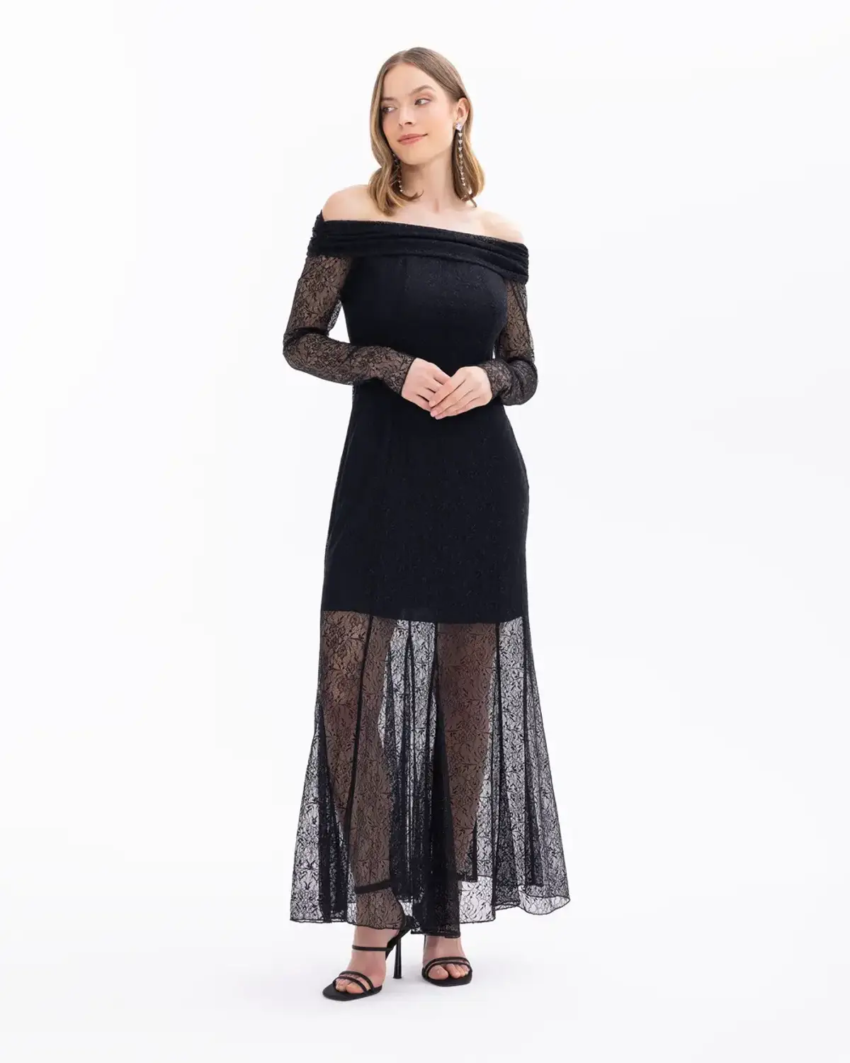 Off-Shoulder Lined Dress - Elegant, Comfortable, Perfect for Special Occasions or Daily Wear in Black, Available in Sizes 38-44