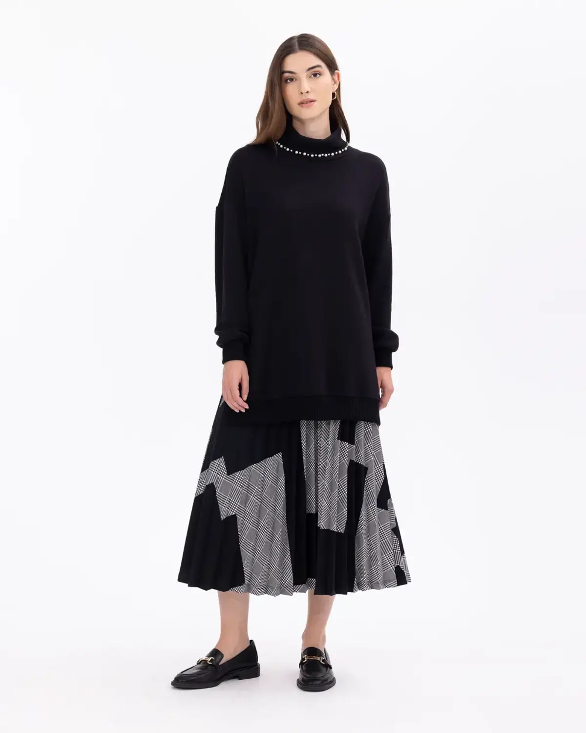 pliseli ekose desen elastik bel etek