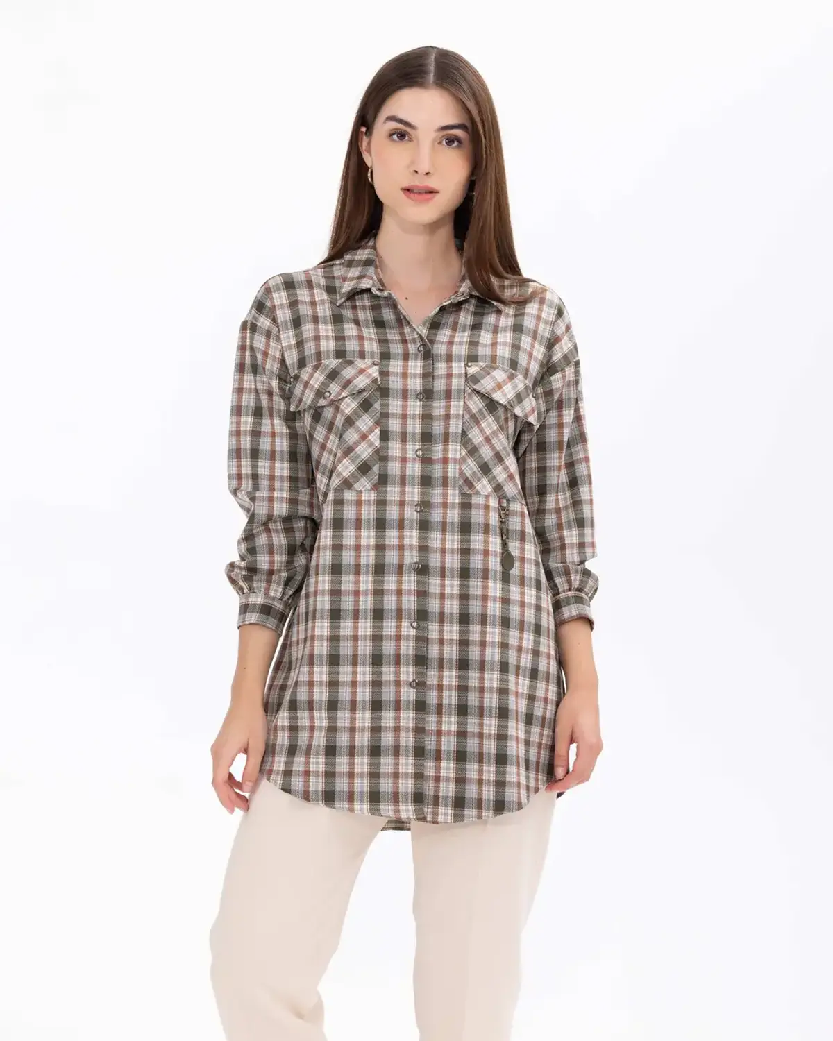 ekose desenli gömlek yaka tunik