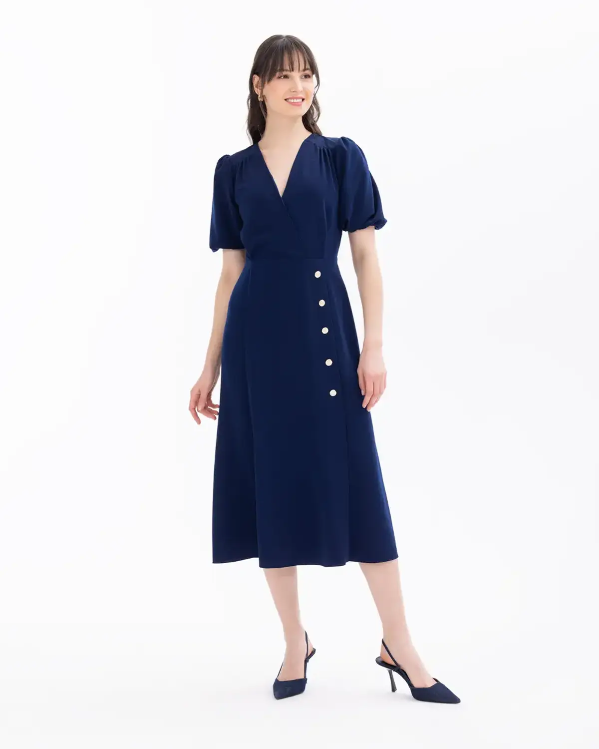 Сукня з краваткою і балоновими рукавами, сучасний стиль, елегантний вигляд, без підкладки, повсякденний варіант для особливих випадків