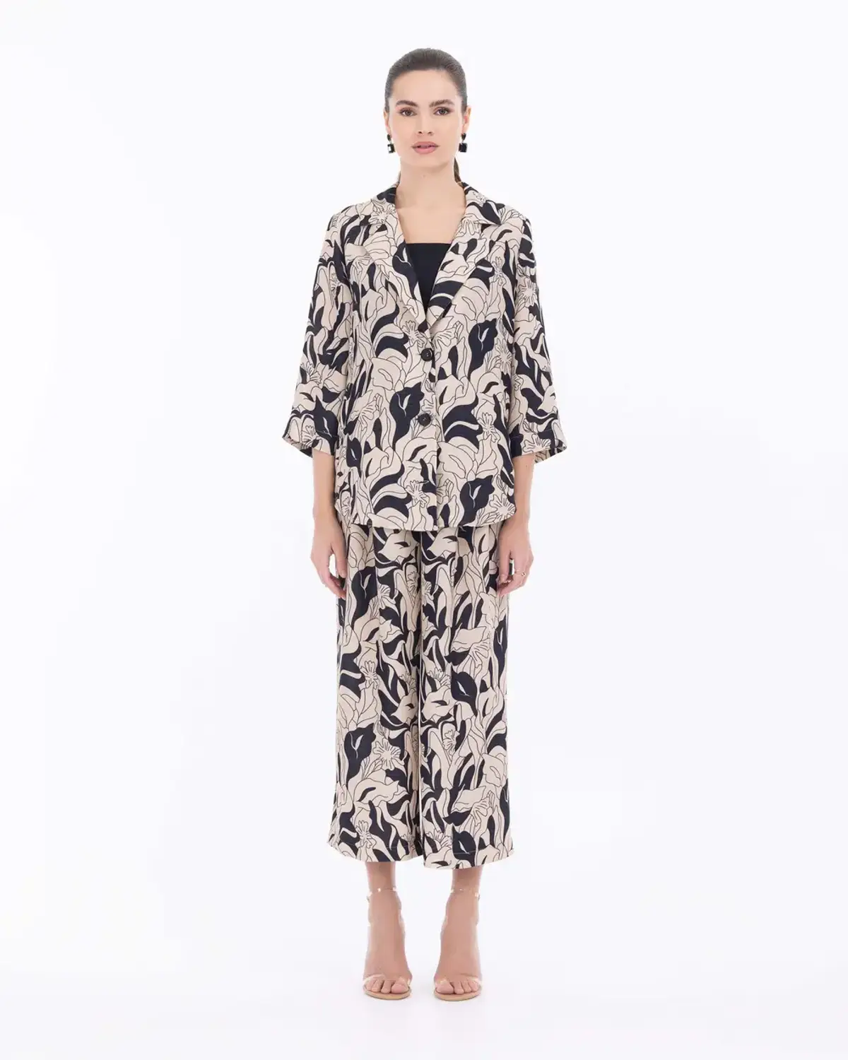 Широкие брюки с принтом, 100% вискоза, стильный современный дизайн, идеально сочетаются с жакетом той же серии