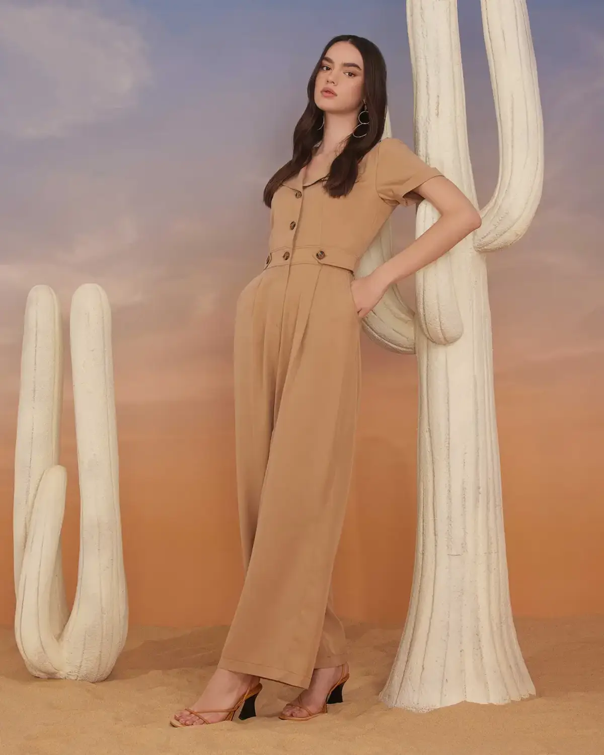 bel detaylı tam boy kısa kollu tulum