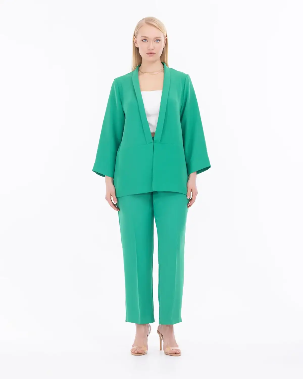 Plus Size Wide Leg Full Length Trousers for Comfort and Style in SAX and Green