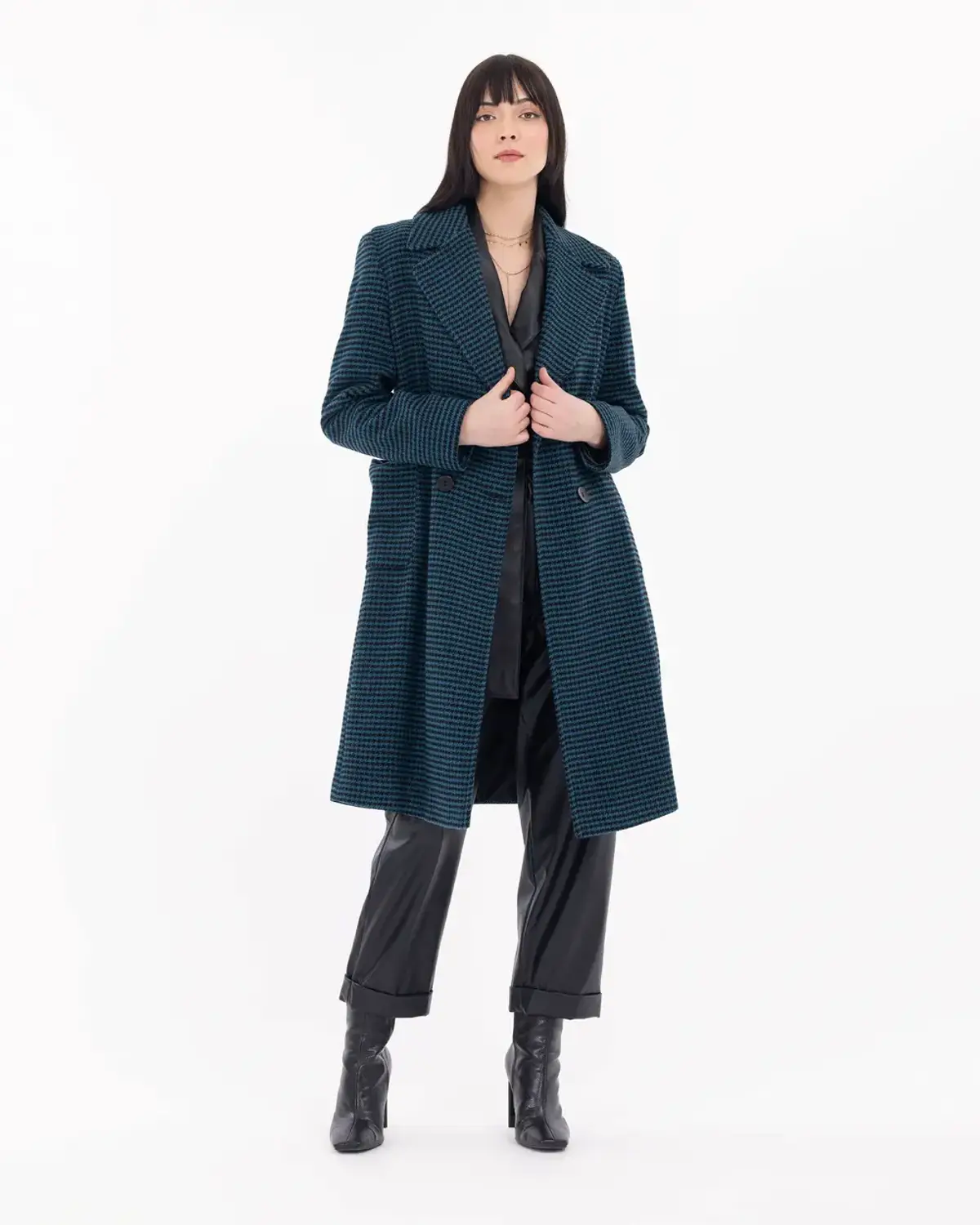 kazayağı desenli ceket yaka kaban