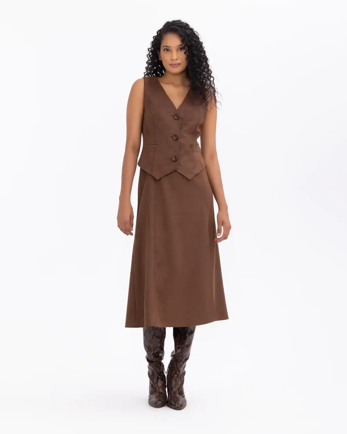 v yakalı süet bel boy yelek