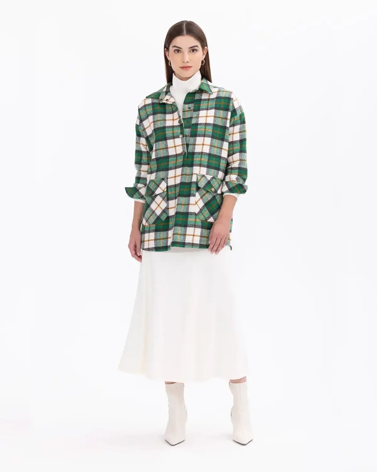 ekose desenli polo yaka gömlek tunik