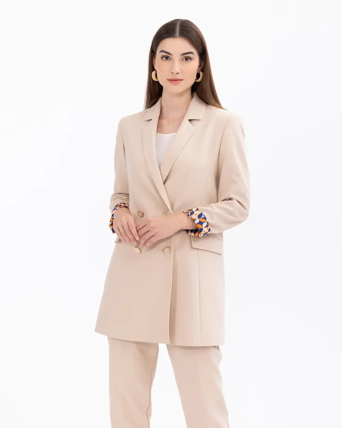 astarı desenli kruvaze yakalı blazer ceket