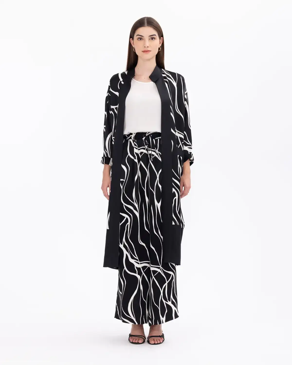 Patterned Elastic Waist Wide-Leg Trousers for Comfort and Style