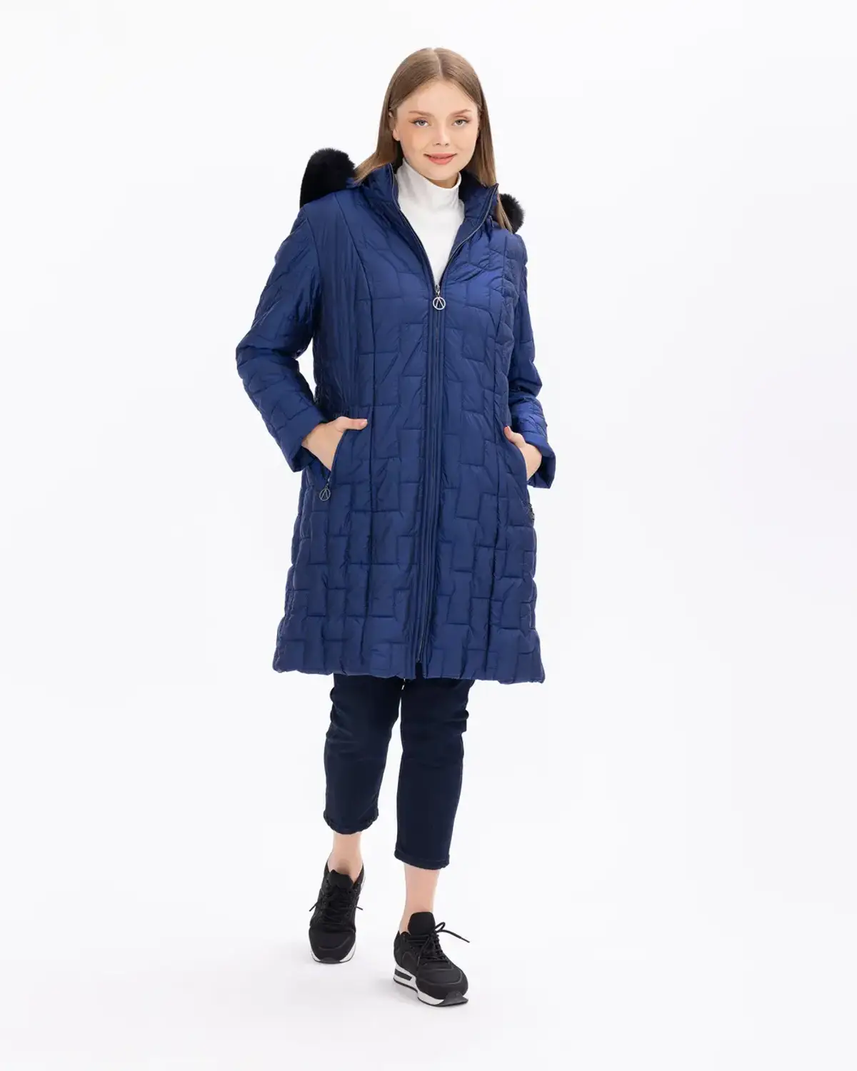 Стильна тепла куртка з капюшоном і блискавкою для повних розмірів, водонепроникна, зі штучним хутром, ідеальна для холодної погоди