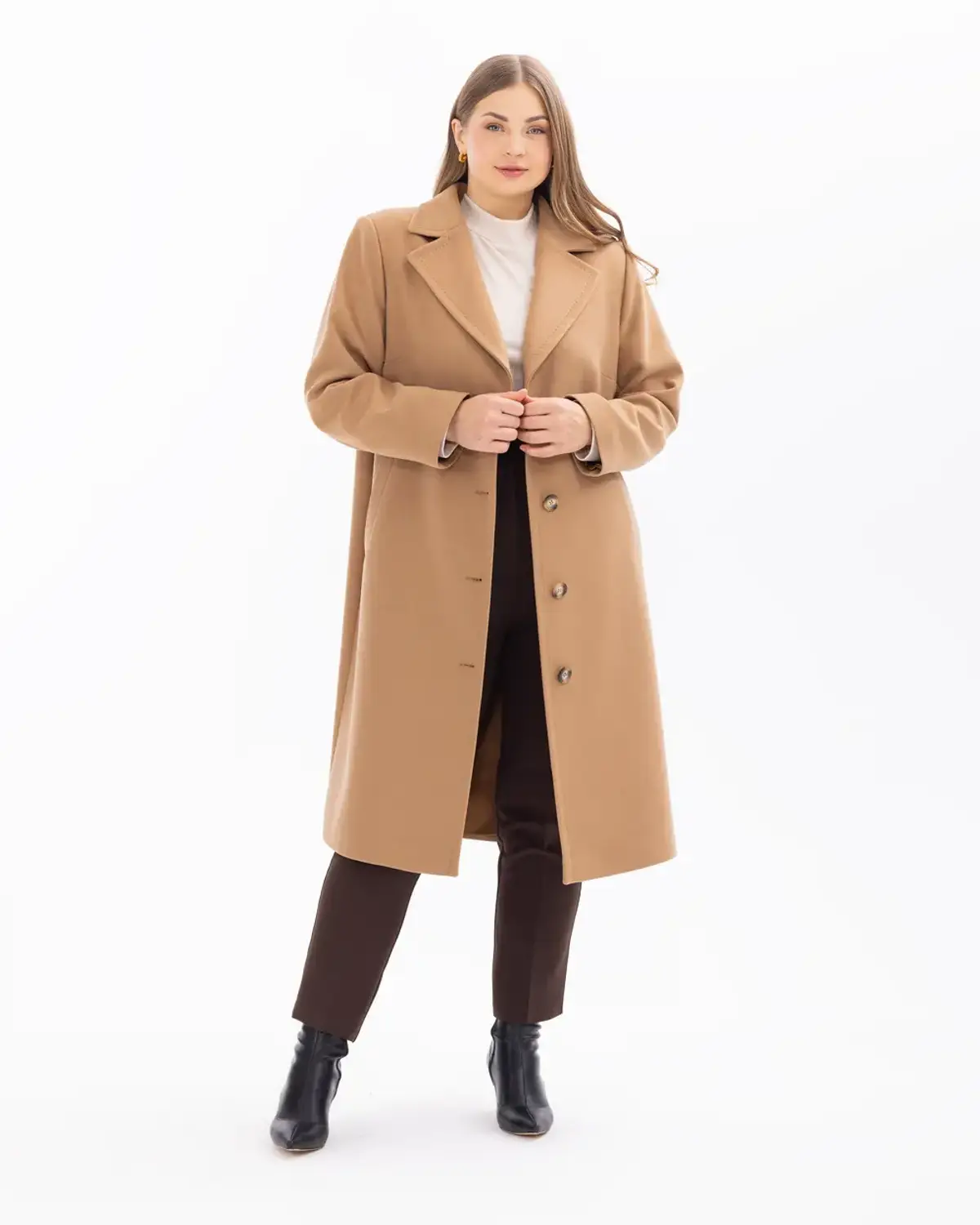 Plus Size Buttoned Pocket Lined Coat - Stylish and Functional Outerwear in Camel and Black, Perfect for Cold Weather, Great Fit with Skirts and Pants