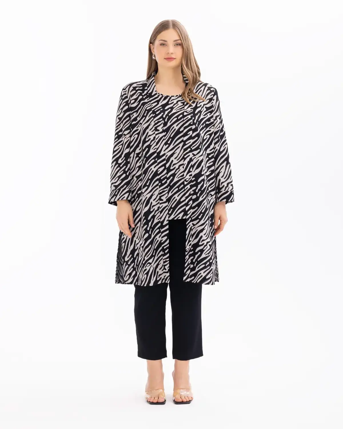 büyük beden zebra desen i̇ç bluzlu ceket