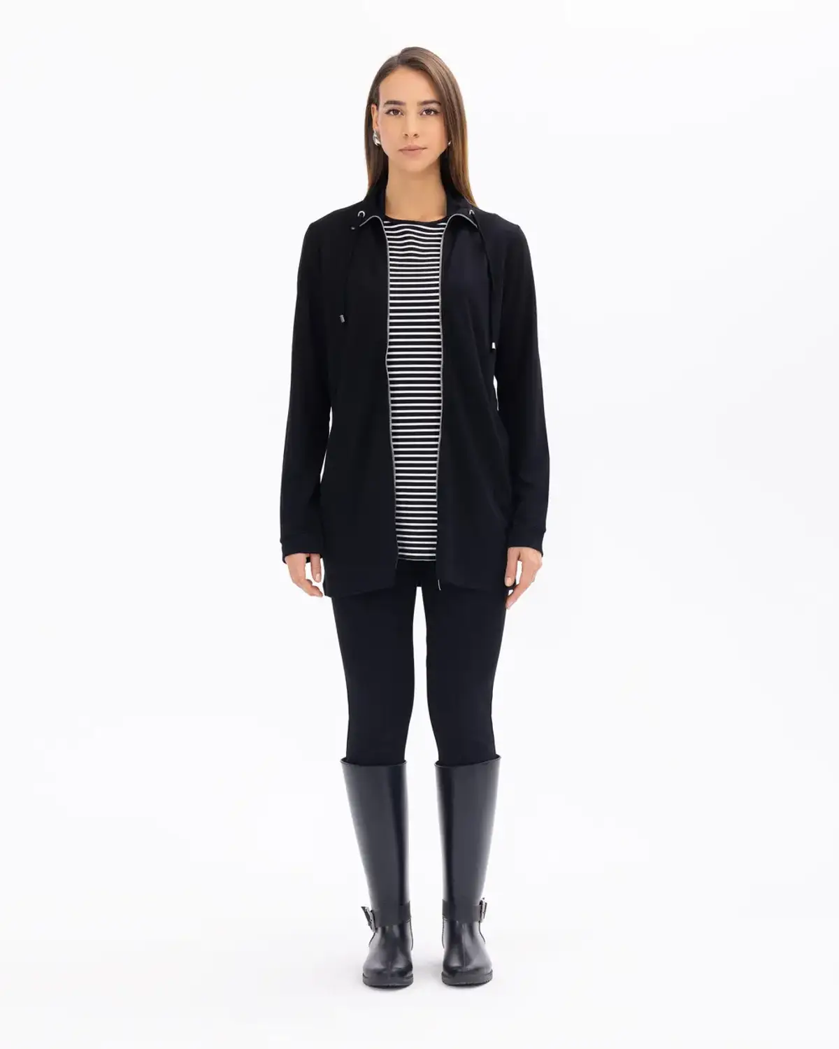 çizgili kolsuz tişörtlü fermuarlı ceket