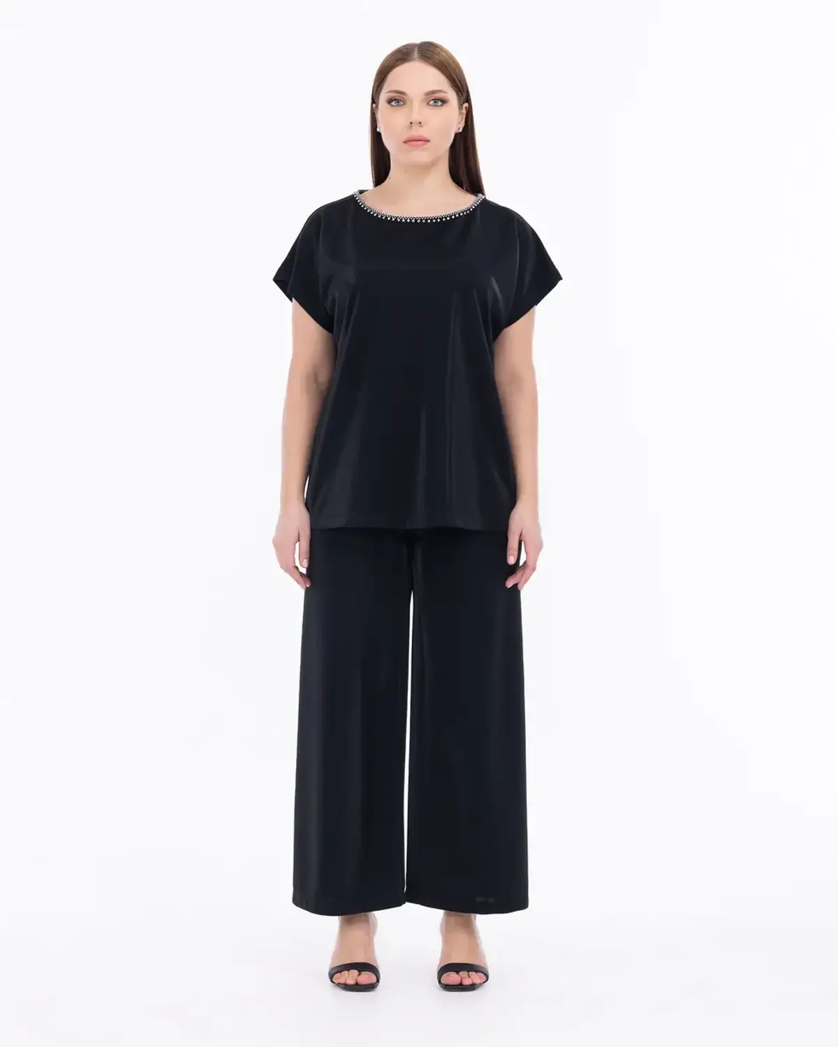 Plus Size Wide Leg Elastic Waist Pants in Black for Comfort and Style