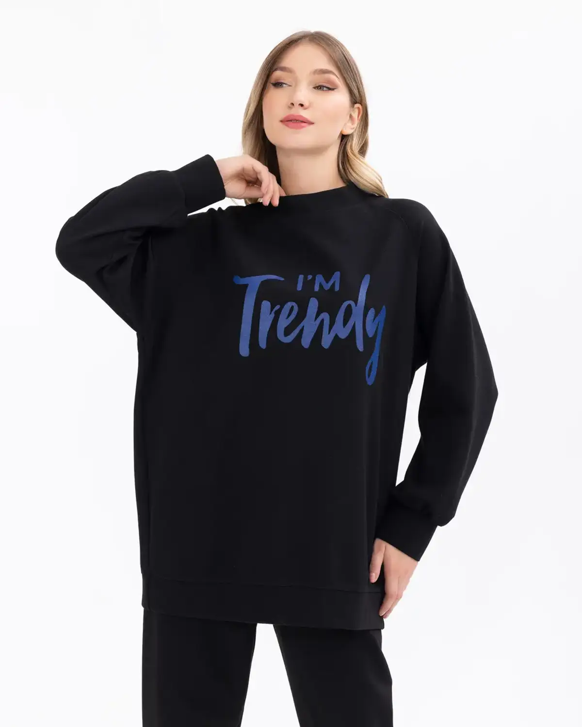 yazı desenli rahat kesim sweatshirt